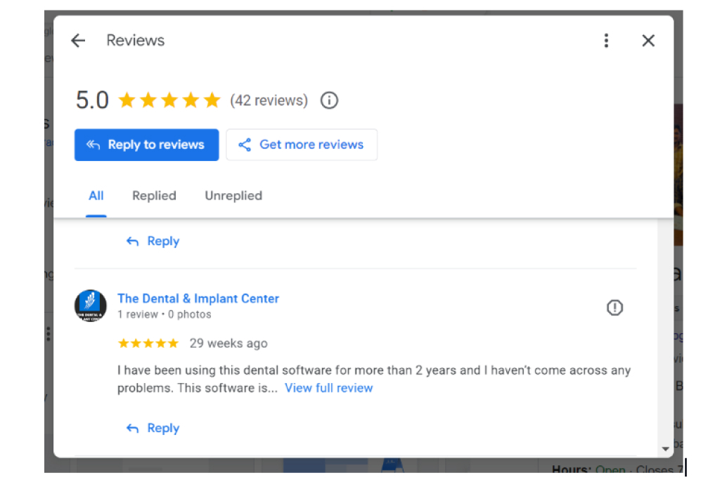 Customer reviews on Google My Business